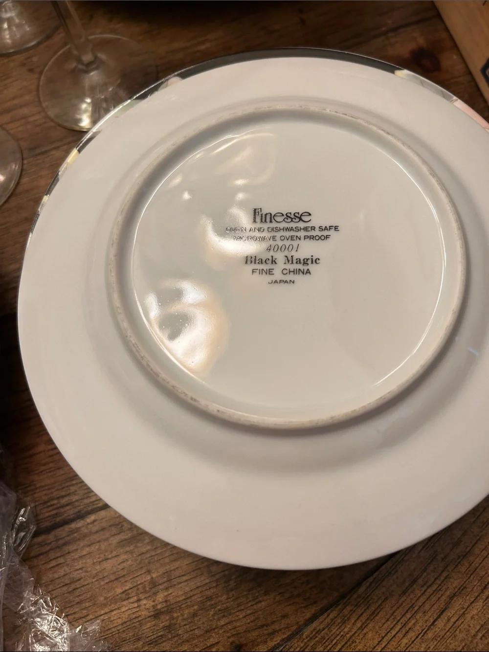 Finesse fine China Desert  Plates (7) Black  Magic Pale Pink Floral JAPAN